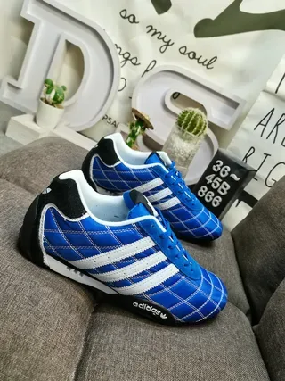 Adidas Blue Black Quilted Diamond-Panel Upper Three White Stripes Lifestyle Sneakers 9