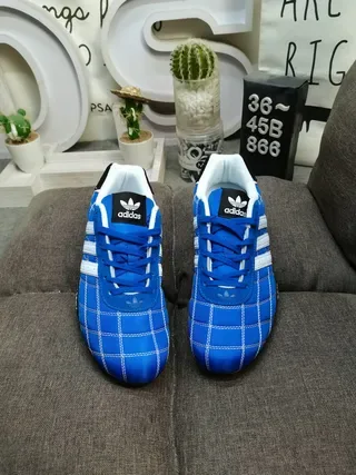 Adidas Blue Black Quilted Diamond-Panel Upper Three White Stripes Lifestyle Sneakers 10