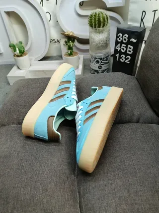 Adidas Blue Brown Suede Upper Three-Stripe Side Panel Lifestyle Sneakers 6