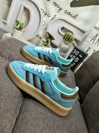 Adidas Blue Brown Suede Upper Three-Stripe Side Panel Lifestyle Sneakers 7