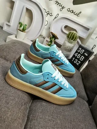 Adidas Blue Brown Suede Upper Three-Stripe Side Panel Lifestyle Sneakers 9