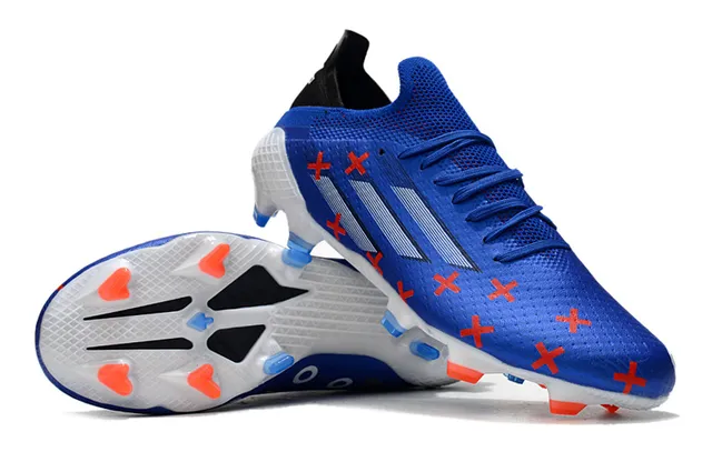 Adidas Blue Orange Knit Upper Asymmetric Lacing Firm-Ground Soccer Shoes 3