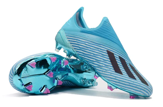 Adidas Chaussures de football Upper tricot cyan translucide bleu rose métallique réfléchissant plaque de semelle ferme 5