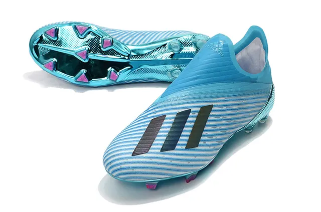 Adidas Chaussures de football Upper tricot cyan translucide bleu rose métallique réfléchissant plaque de semelle ferme 6