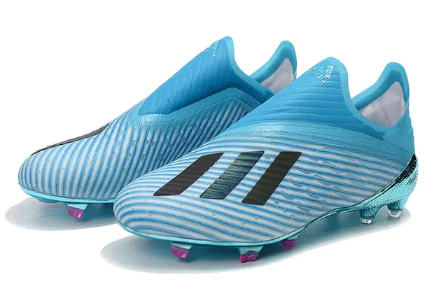 Adidas Chaussures de football Upper tricot cyan translucide bleu rose métallique réfléchissant plaque de semelle ferme 8