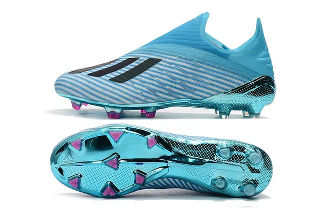 Adidas Chaussures de football Upper tricot cyan translucide bleu rose métallique réfléchissant plaque de semelle ferme 9