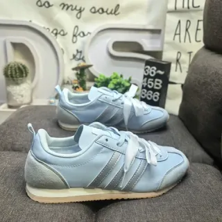 Adidas Blue Silver Retro Runner Silhouette Light Leather-Like Upper Lifestyle Sneakers