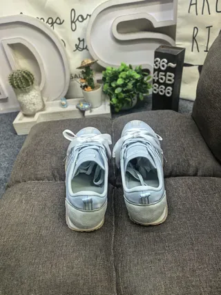 Adidas Blue Silver Retro Runner Silhouette Light Leather-Like Upper Lifestyle Sneakers 8