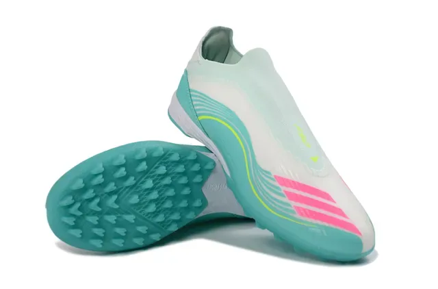 Adidas Blue White Laceless Sock-Fit Molded Turf Studs Artificial-Grass Soccer Shoes 4