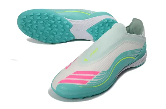Adidas Blue White Laceless Sock-Fit Molded Turf Studs Artificial-Grass Soccer Shoes 5