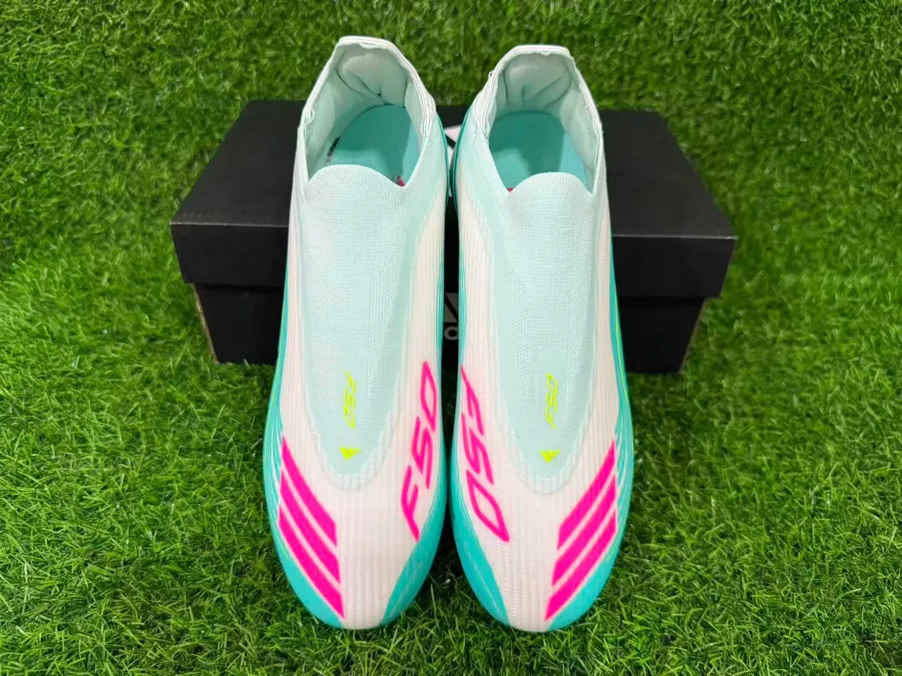Adidas Blue White Laceless Sock-Fit Molded Turf Studs Artificial-Grass Soccer Shoes 11