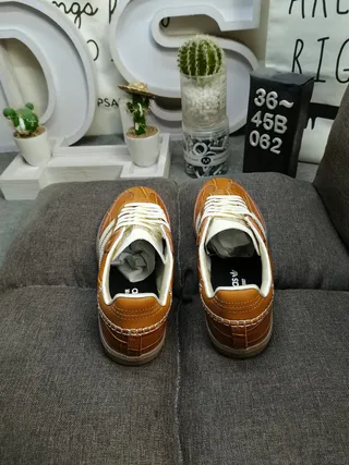 Adidas Brown Beige Crocodile-Embossed Leather Upper Off-White Three Stripes Lifestyle Sneakers 8