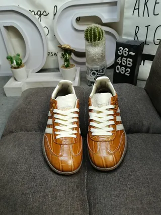 Adidas Brown Beige Crocodile-Embossed Leather Upper Off-White Three Stripes Lifestyle Sneakers 10