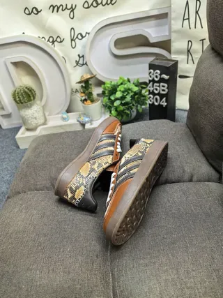 Adidas Brown Black Low-Top Snakeskin-Print Lifestyle Sneakers 6