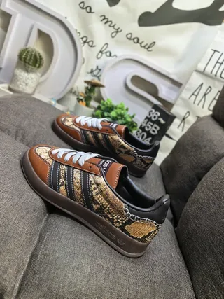 Adidas Brown Black Low-Top Snakeskin-Print Lifestyle Sneakers 7