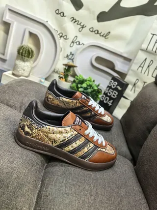 Adidas Brown Black Low-Top Snakeskin-Print Lifestyle Sneakers 9