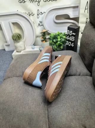 Adidas Brown Blue Woven Textile Upper Light Three Stripes Lifestyle Sneakers 6