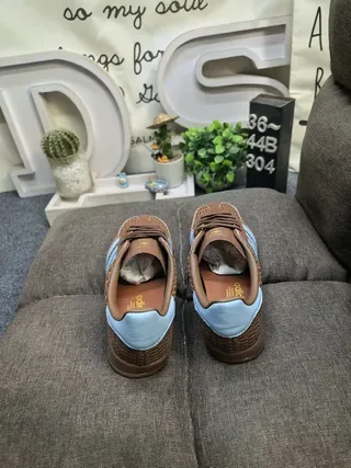 Adidas Brown Blue Woven Textile Upper Light Three Stripes Lifestyle Sneakers 8