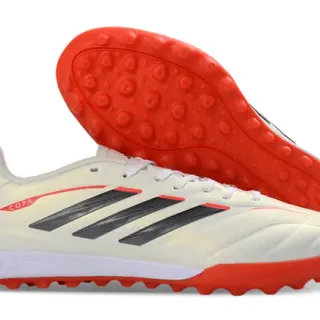 Adidas Copa Beige Red লো-কাট লেস-আপ মোল্ডেড রাবার স্টাডস আর্টিফিশিয়াল-গ্রাস সকার শোজ