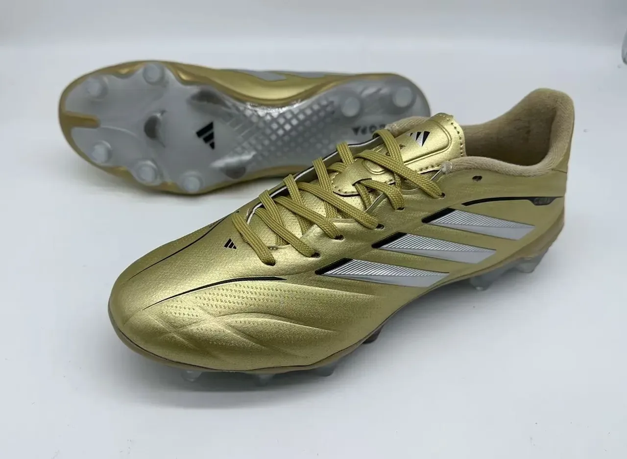 أديداس كوبا أحذية كرة القدم ذات الوجه العلوي الذهبي الفضي المعدني ثلاث خطوط للعلامة التجارية للأرض الصلبة 11