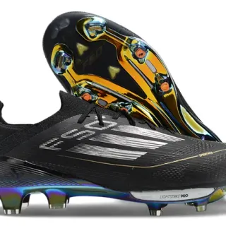Adidas F50 Black Multicolor Low-Cut Sock-Fit Upper Iridescent Rainbow Soleplate Firm-Ground Soccer Shoes