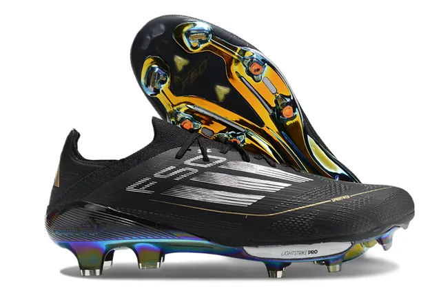 Adidas F50 Black Multicolor Low-Cut Sock-Fit Upper Iridescent Rainbow Soleplate Firm-Ground Soccer Shoes 1