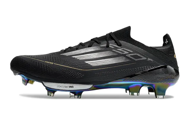 Adidas F50 Black Multicolor Low-Cut Sock-Fit Upper Iridescent Rainbow Soleplate Firm-Ground Soccer Shoes 7