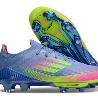 Adidas F50 Blue Multicolor Knit Sock-Fit Upper Gradient Stripe Detailing Firm-Ground Soccer Shoes