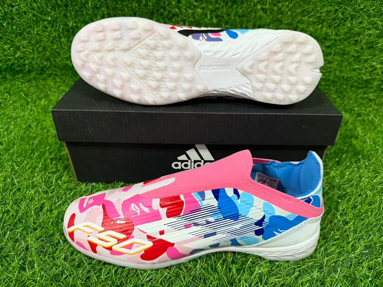 Adidas F50 Multicolor Low-Cut Sock-Fit Collar Abstract Print Upper Turf Soccer Shoes 13