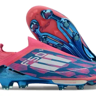 Adidas F50 Pink Blue Sock-Fit Collar Geometric Upper Firm-Ground Soccer Shoes