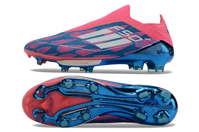 Adidas F50 وردي أزرق كولار جوارب أعلى هندسي أرضية صلبة أحذية كرة القدم 6