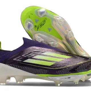 Adidas F50 Purple Green Knit Upper Sock-Fit Collar Firm-Ground Soccer Shoes