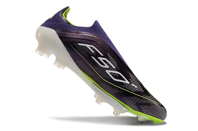 Adidas F50 Purple Green Knit Upper Sock-Fit Collar Firm-Ground Soccer Shoes 2