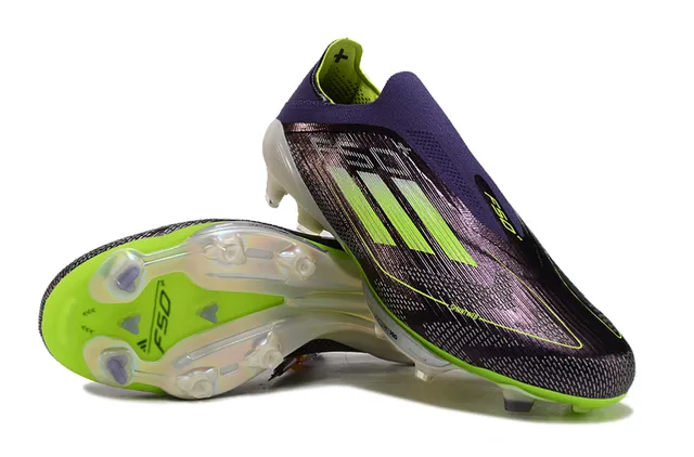 Adidas F50 Purple Green Knit Upper Sock-Fit Collar Firm-Ground Soccer Shoes 4