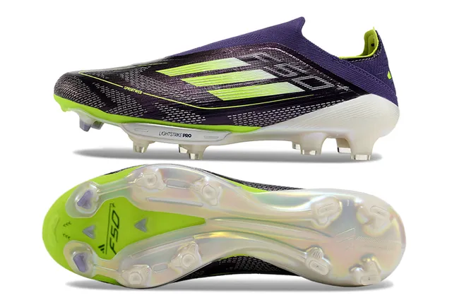Adidas F50 Purple Green Knit Upper Sock-Fit Collar Firm-Ground Soccer Shoes 6