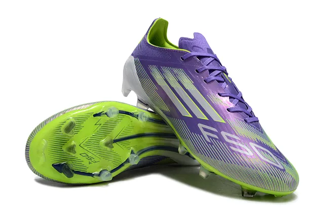 Adidas F50 Morado Verde Low-Cut Superior Sintético Clavos Moldeados Campo Firme Botines de Fútbol 4