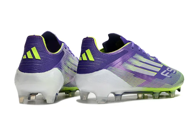 Adidas F50 Morado Verde Low-Cut Superior Sintético Clavos Moldeados Campo Firme Botines de Fútbol 5