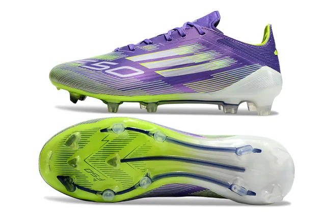 Adidas F50 Morado Verde Low-Cut Superior Sintético Clavos Moldeados Campo Firme Botines de Fútbol 6