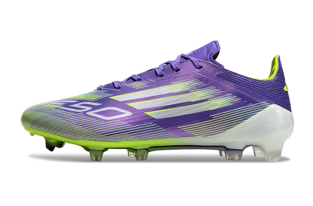 Adidas F50 Morado Verde Low-Cut Superior Sintético Clavos Moldeados Campo Firme Botines de Fútbol 7