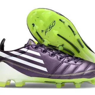 Adidas F50 Purple Green Metallic Leather Upper Quilted Vamp Firm-Ground Soccer Shoes