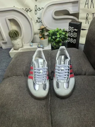 Adidas Gazelle Metallic Silver and Red Lifestyle Sneakers 10