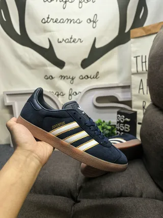 Adidas Gazelle Navy Gold Suede Upper Three-Stripe Side Panel Lifestyle Sneakers 5