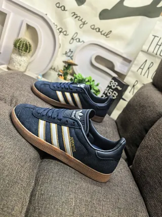Adidas Gazelle Navy Gold Suede Upper Three-Stripe Side Panel Lifestyle Sneakers 7
