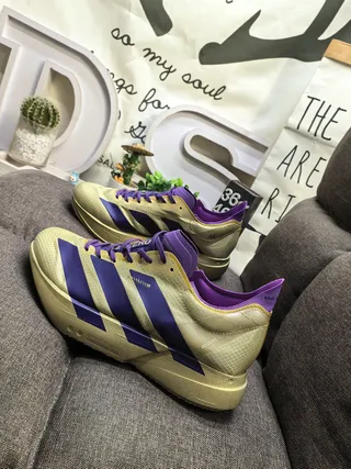 Adidas Gold Purple Sculpted Midsole Engineered Mesh Upper Running Shoes 7