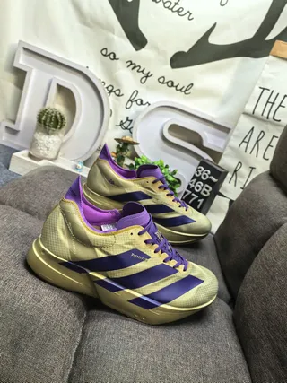 Adidas Gold Purple Sculpted Midsole Engineered Mesh Upper Running Shoes 9