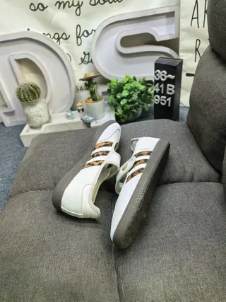 Adidas Gold White Metallic Upper Three-Stripe Side Panel Lifestyle Sneakers 6