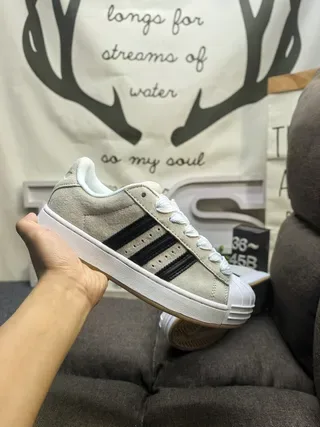 Adidas Gray Black Distressed Suede Upper Three-Stripe Overlay Lifestyle Sneakers 5