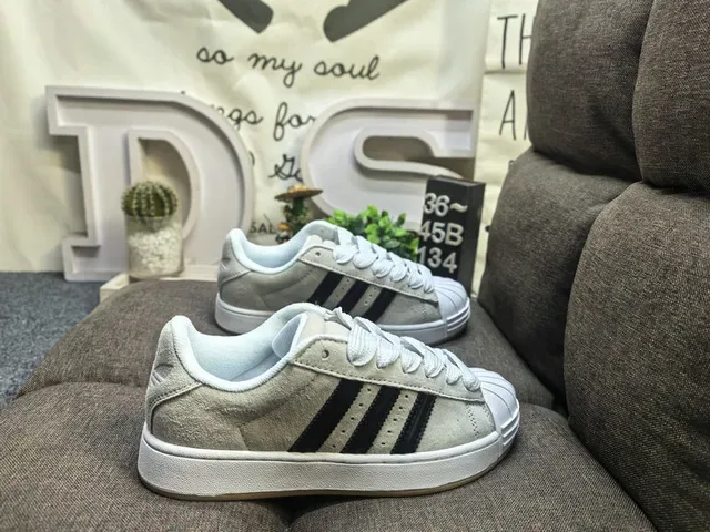 Adidas Gray Black Distressed Suede Upper Three-Stripe Overlay Lifestyle Sneakers 11