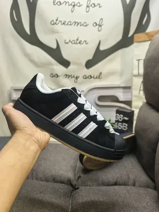 Adidas Gray Black Distressed Suede Upper Three-Stripe Overlay Lifestyle Sneakers 15