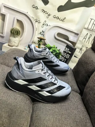 Adidas Gray Black Mesh Upper Carbon-Fiber Stripe Inserts Lifestyle Sneakers 9